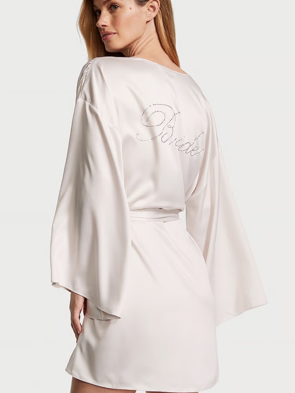 NEW VICTORIA'S SECRET Bride Embellished Satin Short Robe Coconut White